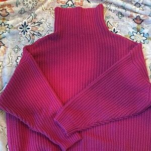 Free People Ribbed Turtleneck Sweater in Fuchsia